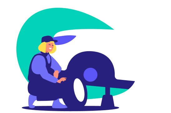 mechanic working on tire wheel with car on jack illustration